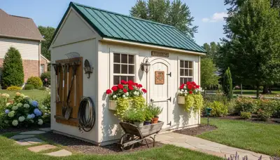Decorative garden shed installation in Columbia SC enhancing landscape design by Chop Chop Landscaping