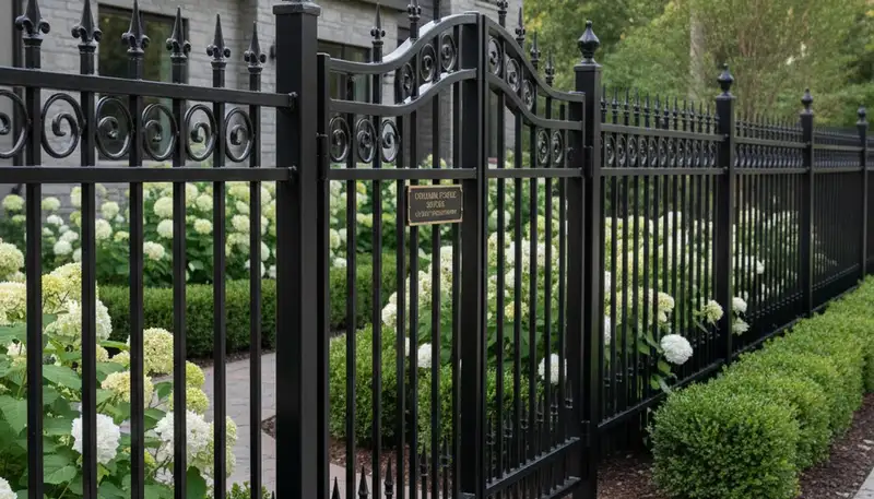 Black ornamental metal fence design installed by Chop Chop Landscaping in Columbia, SC