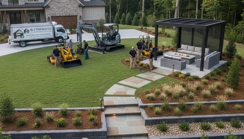 Landscaping service team in Columbia, SC providing professional lawn care and property maintenance