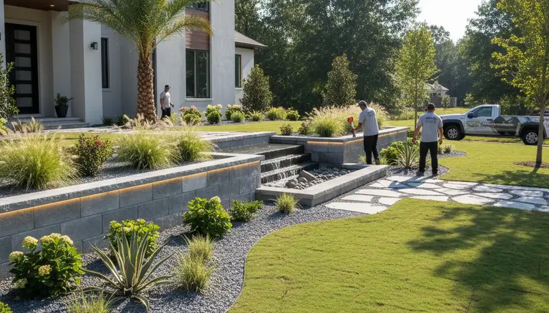 Landscaping service in Columbia, SC enhancing a residential lawn with professional care
