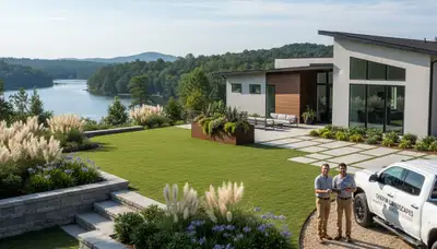 Landscaping crew providing lawn service in Columbia, SC for a residential property