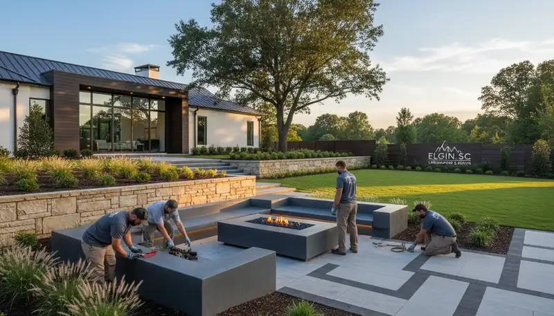 Landscaping crew providing lawn care service in Columbia, SC