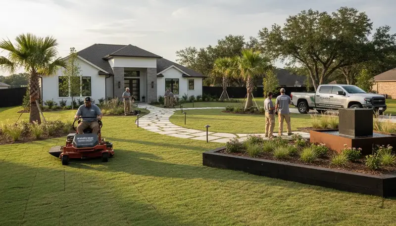 Landscaping crew providing lawn service in Columbia, SC