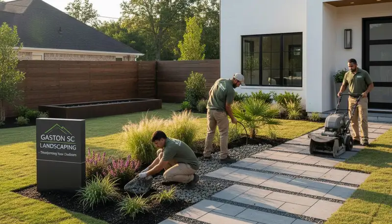 Landscaping crew providing lawn care service in Columbia, SC