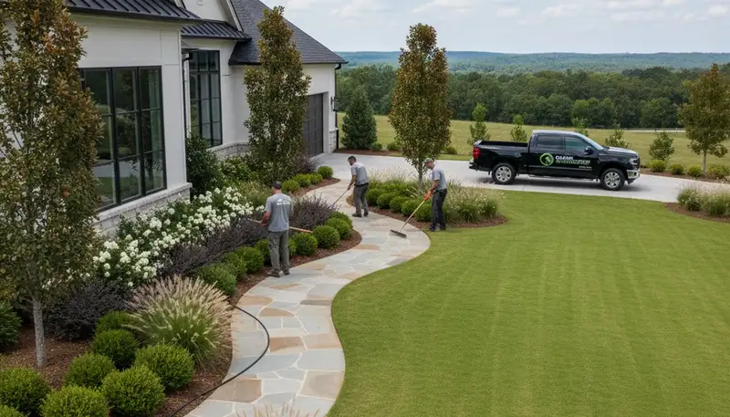 Landscaping crew providing lawn service in Columbia, SC