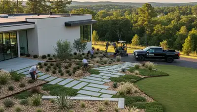 Landscaping crew providing lawn care services in Columbia, SC