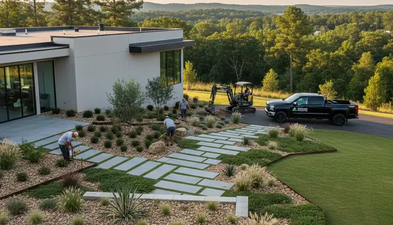 Landscaping crew providing lawn care services in Columbia, SC