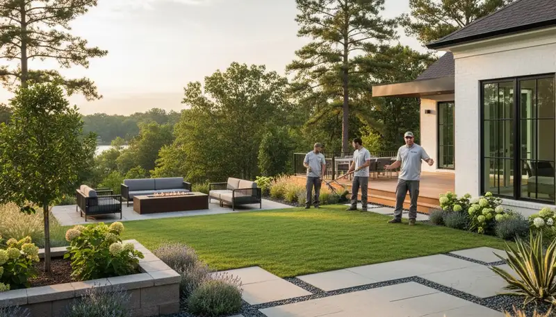 Landscaping crew providing lawn care service in Columbia, SC