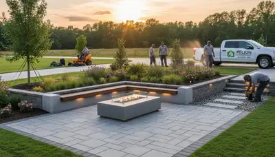 Landscaping crew providing lawn care service in Columbia, SC