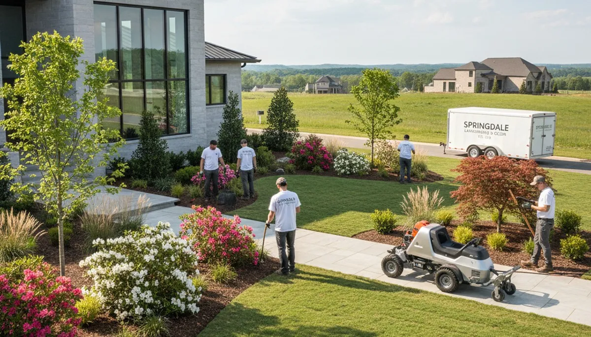 Landscaping crew providing lawn care service in Columbia, SC