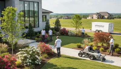 Landscaping crew providing lawn care service in Columbia, SC