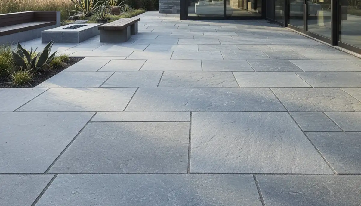 Large format stone slab patio installation by Chop Chop Landscaping in Columbia, SC