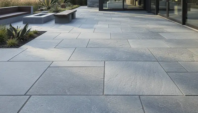 Large format stone slab patio installation by Chop Chop Landscaping in Columbia, SC