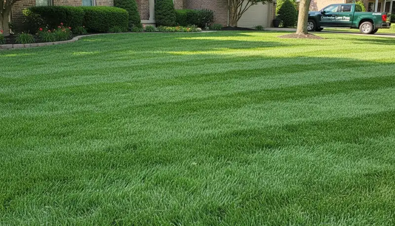 Lush, weed-free green lawn maintained by Chop Chop Landscaping in Columbia, SC lawn care service results