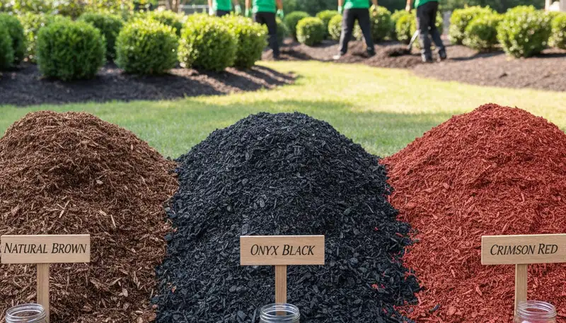 Premium brown, black, and red mulch options for Columbia SC landscaping by Chop Chop Landscaping