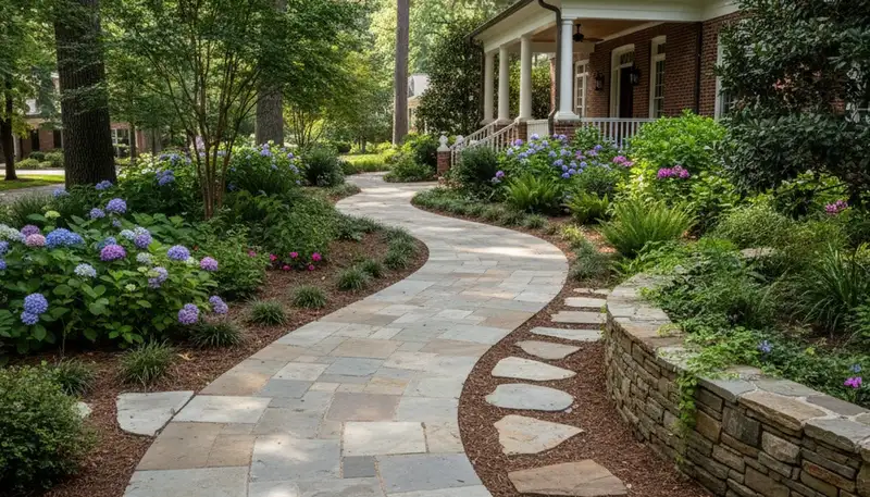 Expert stone paver walkway installation in Columbia SC showcasing durable landscaping craftsmanship