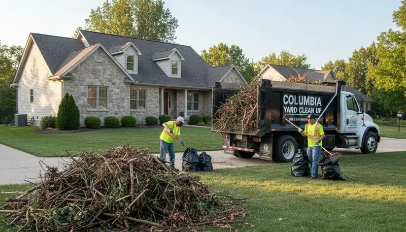 Crew removing storm debris and fallen branches in Columbia, SC during professional yard cleanup service
